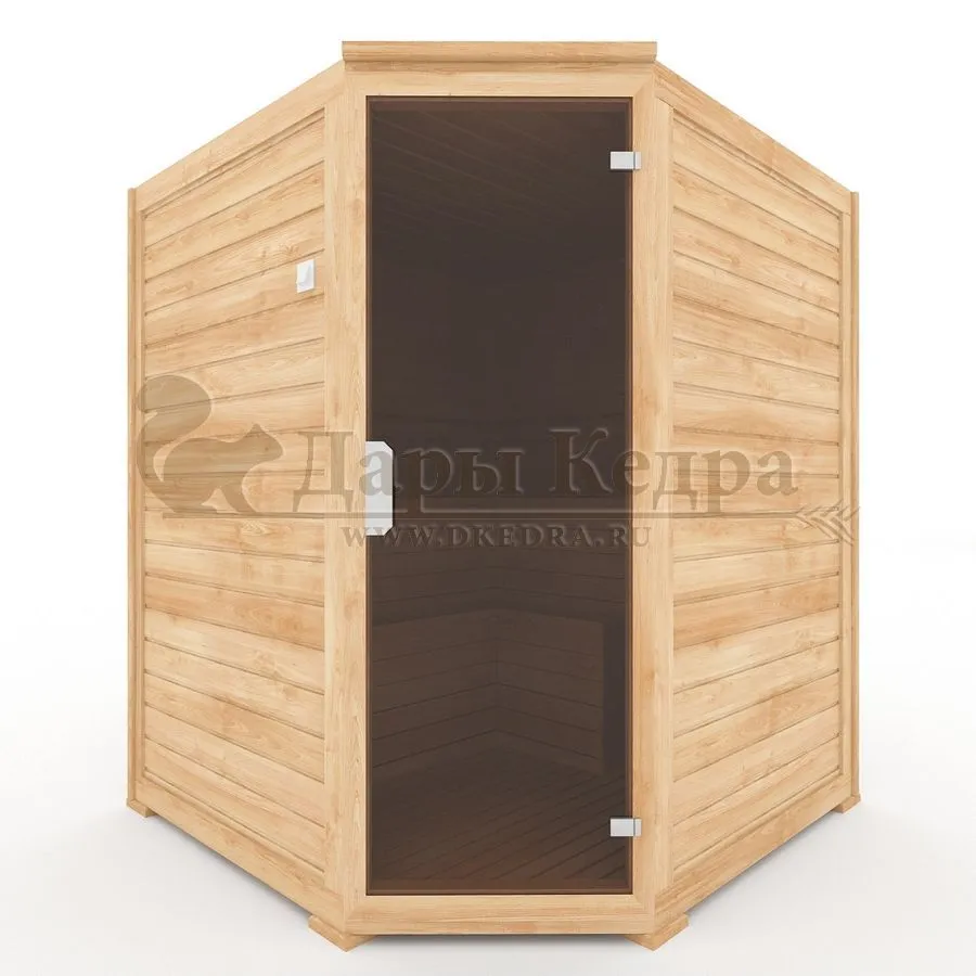 Четырехместная угловая финская сауна кабина из кедра с электрокаменкой