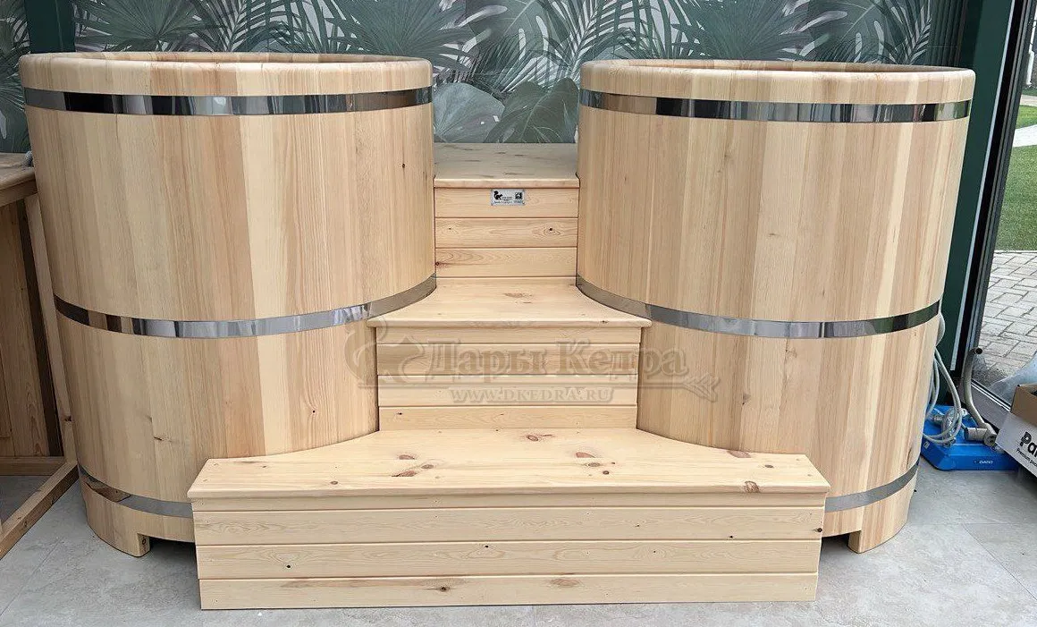 Купель двойная круглая гладкая столярная из кедра с пластиковой вставкой