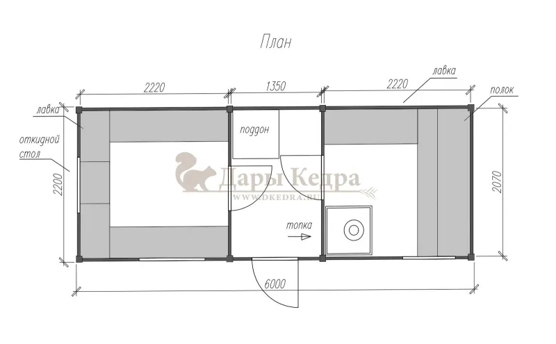 Каркасная баня «Лофт» из кедра 6х2,2 метра (вариант 2)